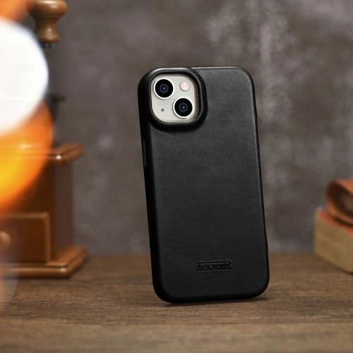 iCarer CE Oil Wax Premium Leather Folio Case Leather Case iPhone 14 Plus Magnetic Flip MagSafe Black (AKI14220707-BK) image 1