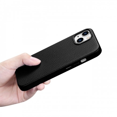 iCarer Litchi Premium Leather Case iPhone 14 Plus Magnetic Leather Case with MagSafe Black (WMI14220711-BK) image 4