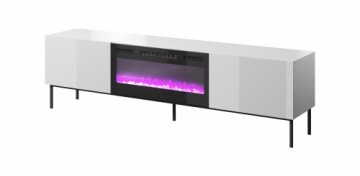 Cama Meble RTV SLIDE 200K cabinet with an electric fireplace on a black frame 200x40x57 cm all in white gloss