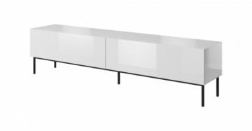 Cama Meble RTV SLIDE cabinet on black steel frame 200x40x50 cm all in gloss white