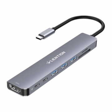 Lention 8in1 Hub USB-C to 3x USB 3.0 + SD|TF + PD + USB-C + HDMI 4K60Hz (gray)