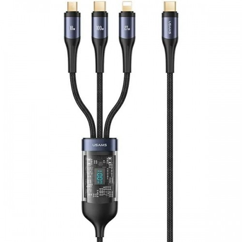 USAMS Kabel pleciony U83 3w1 100W 1,2m Digital Display PD Fast Charge (lightning|microUSB|USB-C) SJ600USB01 (US-SJ600) image 1