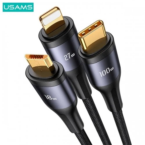 USAMS Kabel pleciony U83 3w1 100W 1,2m Digital Display PD Fast Charge (lightning|microUSB|USB-C) SJ600USB01 (US-SJ600) image 3