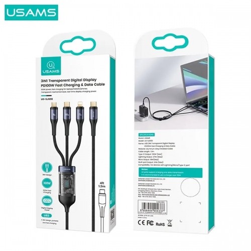 USAMS Kabel pleciony U83 3w1 100W 1,2m Digital Display PD Fast Charge (lightning|microUSB|USB-C) SJ600USB01 (US-SJ600) image 5