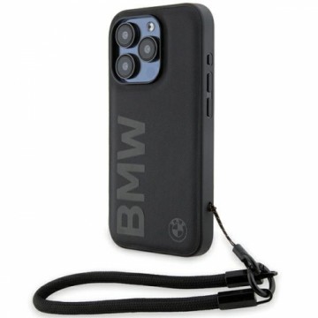 BMW BMHCP15L23RMRLK iPhone 15 Pro 6.1" czarny|black hardcase Signature Leather Wordmark Cord