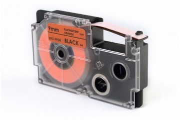 Label Tape JetWorld for use in Casio  Black to Fluorescencyjnym Pomarańczowym 9mm x 5,5m (XR-9FOE, XR9FOE)