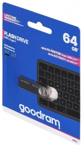 GOODRAM FLASHDRIVE 64GB UNO3 SILVER USB 3.2 Gen 1 image 1