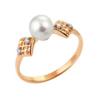 Gemmi Zelta gredzens ar briljantiem un pērli