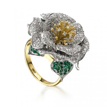 Gemmi Золотое кольцо с бриллиантами и изумрудами