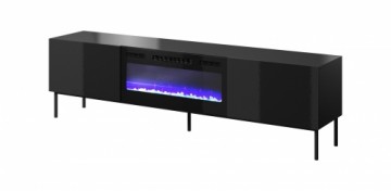 Cama Meble RTV cabinet SLIDE 200K with electric fireplace on black frame 200x40x57 cm all in gloss black