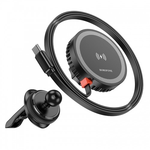 OEM Borofone Car holder BH208 Mona magnetic with induction charging with Type C cable to air vent black image 3