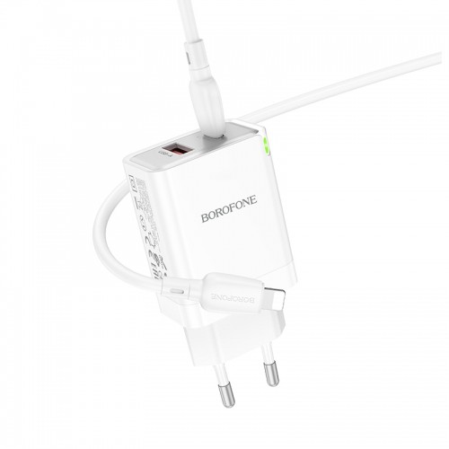 OEM Borofone Wall charger BN16 Tough - USB + Type C - PD 45W 3A with Type C to Lightning cable white image 4