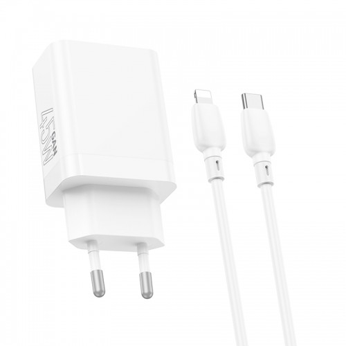 OEM Borofone Wall charger BN16 Tough - USB + Type C - PD 45W 3A with Type C to Lightning cable white image 5