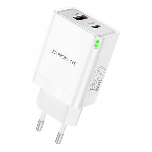 OEM Borofone Wall charger BN16 Tough - USB + Type C - PD 45W 3A white image 1