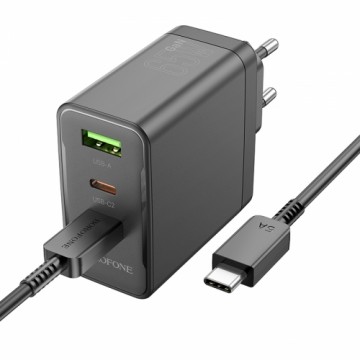 OEM Borofone Wall charger BN12 Manager - USB + 2xType C - PD 65W 3A with Type C to Type C cable black