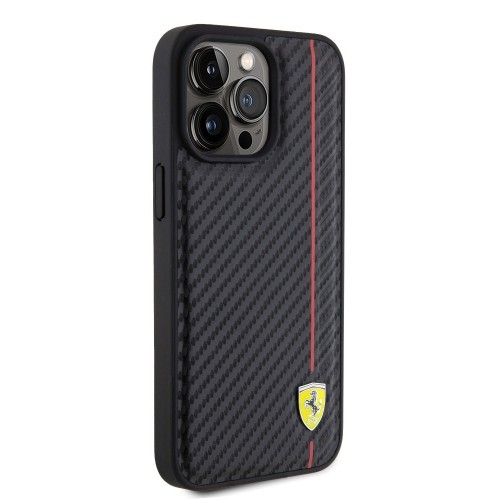 Ferrari PU Leather Carbon Vertical Red Line Case for iPhone 15 Pro Max Black image 3