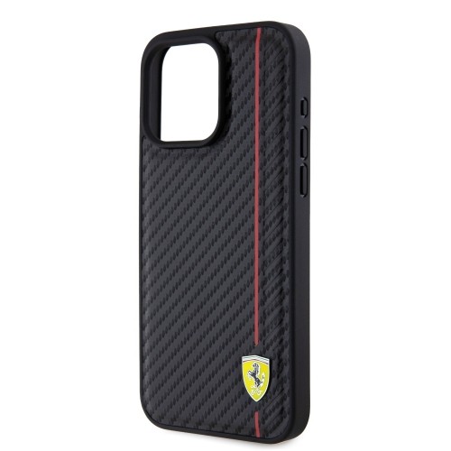Ferrari PU Leather Carbon Vertical Red Line Case for iPhone 15 Pro Max Black image 4