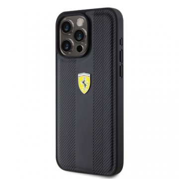 Ferrari PU Leather Hot Stamp Groove Pattern Case for iPhone 15 Pro Max Black