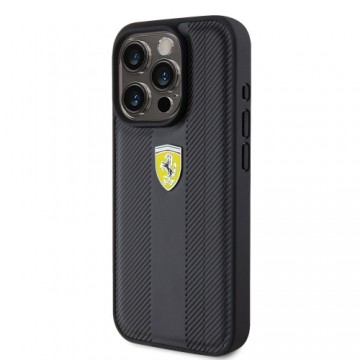Ferrari PU Leather Hot Stamp Groove Pattern Case for iPhone 15 Pro Black