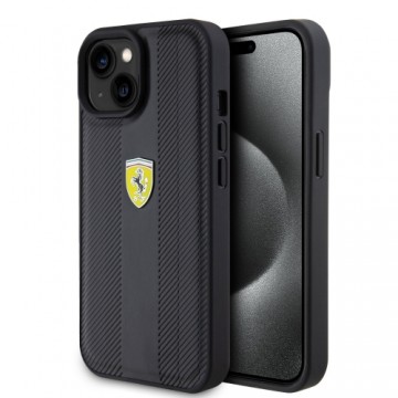 Ferrari PU Leather Hot Stamp Groove Pattern Case for iPhone 15 Black