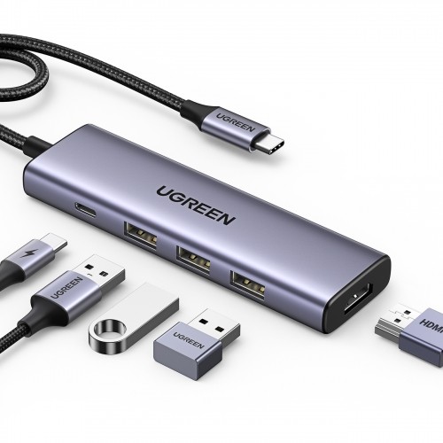 Multifunctional HUB 5in1 USB-C - HDMI 1.4 | 3 x USB-A | USB-C PD 100W Ugreen CM511 - gray image 1