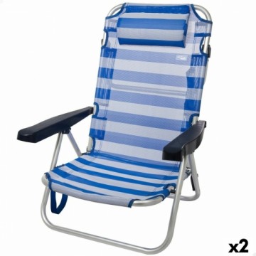 Pludmales krēsls Aktive Locīšana spilvens Balts Zils 48 x 84 x 46 cm (2 gb.)