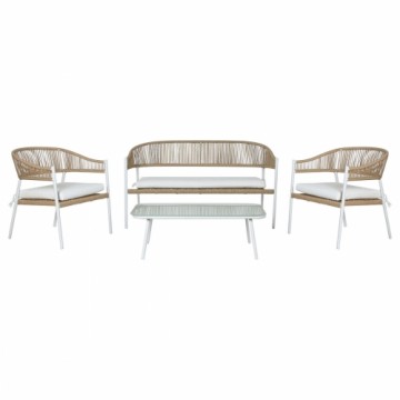Набор стол, скамья и 2 стула Home ESPRIT Алюминий Стеклянный синтетический ротанг 126 x 63 x 67 cm