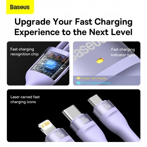OEM Baseus Flash Series II USB Type C | USB Type A cable - USB Type C | Lightning | micro USB 100 W 1.2 m purple (CASS030105) image 4