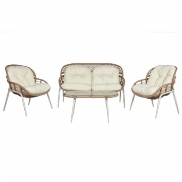 Galda komplekts ar 3 krēsliem Home ESPRIT Balts Melns Bēšs Metāls Stikls sintētiska rotangpalma 130 x 76 x 83 cm