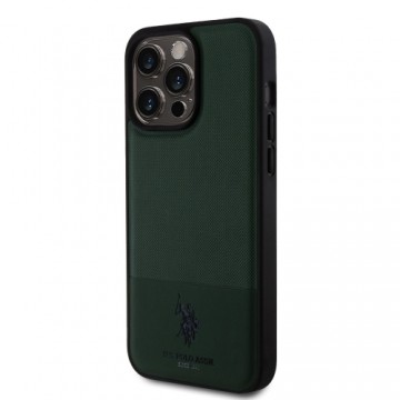 U.S. Polo PU Leather Mesh Pattern Double Horse Case for iPhone 15 Pro Max Green