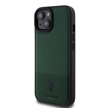 U.S. Polo PU Leather Mesh Pattern Double Horse Case for iPhone 15 Green