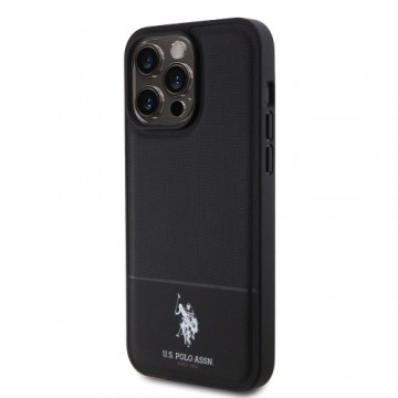 U.S. Polo PU Leather Mesh Pattern Double Horse Case for iPhone 15 Pro Max Black