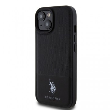 U.S. Polo PU Leather Mesh Pattern Double Horse Case for iPhone 15 Black