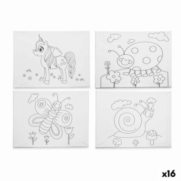 Pincello Canvas Balts Drāna 30 x 40 x 1,5 cm Krāsošanas paklājs dzīvnieki (16 gb.)