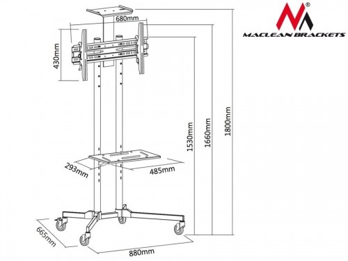 Maclean MC-661 Trolley TV Stand with Mounting Bracket and 2 Shelfs image 2
