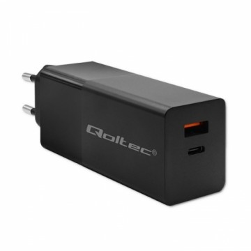 Qoltec 52382 GaN POWER PRO charger | 1xUSB type C | 1xUSB A | 100W | 5-20V | 1.5-5A | PD | Black