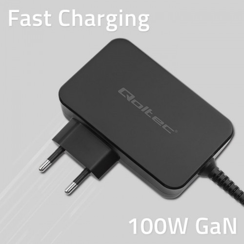 Qoltec 52388 GaN POWER PRO charger | 1xUSB-C | 100W | 5-20V | 3-5A | Black image 3
