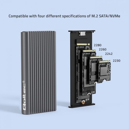 Qoltec 52272 Enclosure for drive M.2 SSD | SATA | NVMe | RGB LED | USB-C | 4TB image 2