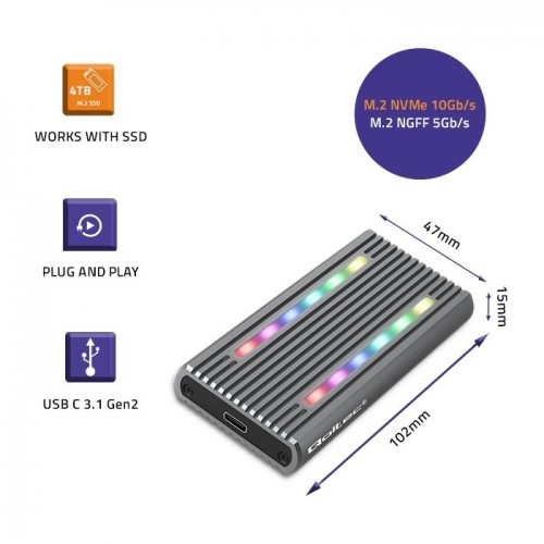Qoltec 52272 Enclosure for drive M.2 SSD | SATA | NVMe | RGB LED | USB-C | 4TB image 3