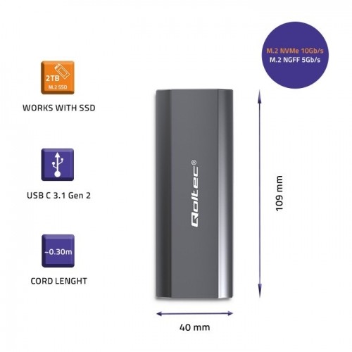 Qoltec 52271 Enclosure NV2271 for drive M.2 SSD | SATA | NVMe | USB-C | 2TB image 3
