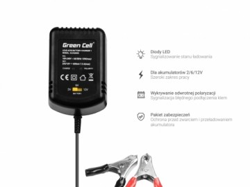 Green Cell ACAGM05 vehicle battery charger 2/6/12 V Black
