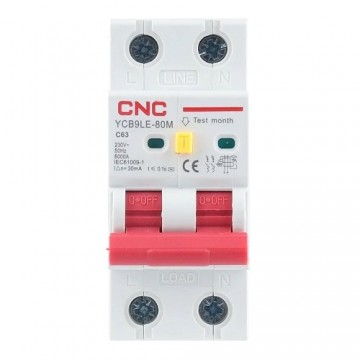 CNC Residual Current Breaker with Over-Current, 2P, 63A, class C, 30mA, 6kA