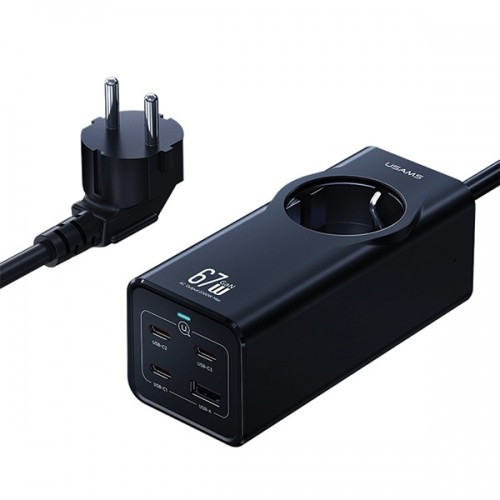 USAMS Listwa zasilająca 67W 3x USB-C + USB Fast Charging Extension Cable EU czarny|black CC225TC01 (US-CC225) image 2