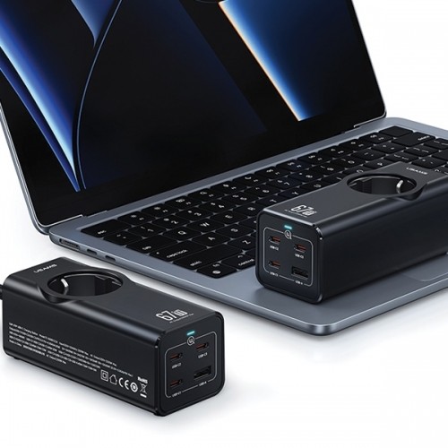 USAMS Listwa zasilająca 67W 3x USB-C + USB Fast Charging Extension Cable EU czarny|black CC225TC01 (US-CC225) image 5