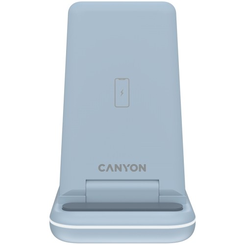 CANYON WS-304, Foldable  3in1 Wireless charger, with touch button for Running water light, Input 9V/2A,  12V/1.5AOutput 15W/10W/7.5W/5W, Type c to USB-A cable length 1.2m, with QC18W EU plug,132.51*75*28.58mm, 0.168Kg,Blue image 3