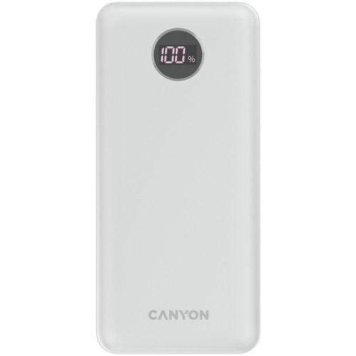 CANYON  PB-2002 Power bank 20000mAh Li-poly battery, Input Type-C 5V3A,9V2A,18W  , Output Type-C：5V3A,9V2.2A,12V1.5A,20W, Output USBA1/USBA2：5V3A,5V/4.5A,4.5V/5A,9V2A,12V1.5A,22.5W147.5*69*28.6mm, 0.437g , cable  Type C, white image 1