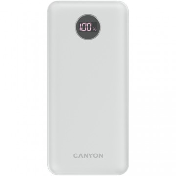 CANYON  PB-2002 Power bank 20000mAh Li-poly battery, Input Type-C 5V3A,9V2A,18W  , Output Type-C：5V3A,9V2.2A,12V1.5A,20W, Output USBA1/USBA2：5V3A,5V/4.5A,4.5V/5A,9V2A,12V1.5A,22.5W147.5*69*28.6mm, 0.437g , cable  Type C, white