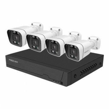 Foscam FNA108E-B4-2T Video-Überwachungssystem Weiß 4x 4K PoE Bullet Kamera, 1x 8-Kanal NVR