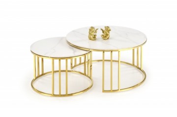 Halmar MERCURY 3 set of 2 c. tables, white marble / gold
