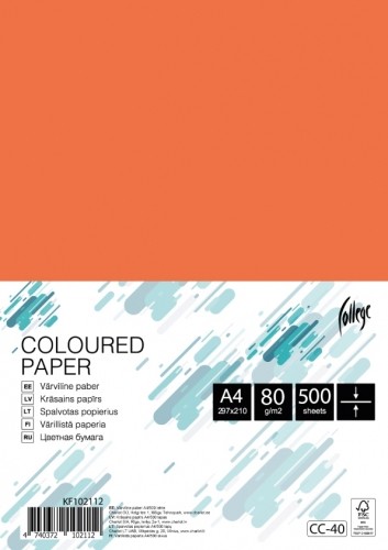 Krāsains papīrs College A4, 80g/m², 500 lapas, CC-40, Orange red image 1